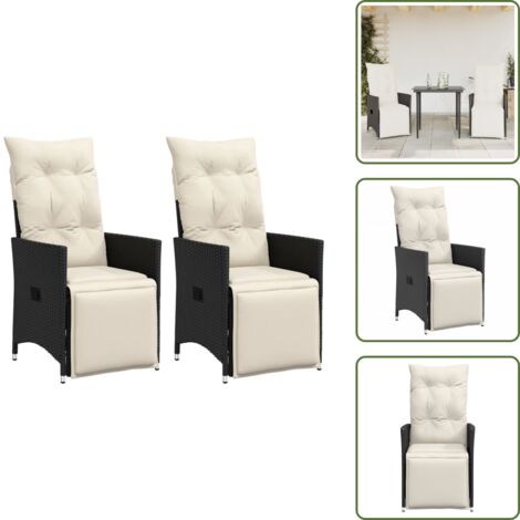 The Living Store Sillones reclinable jardín cojines 2 uds ratán sintético negro - Cojines para sillas