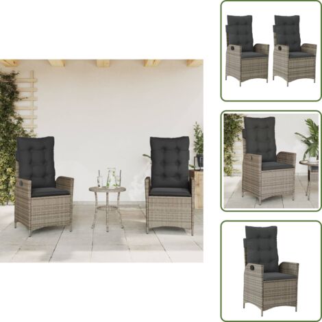 The Living Store Sillones reclinable jardín y cojines 2 uds ratán sintético gris - Cojines para sillas