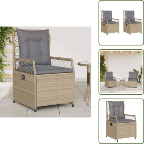 The Living Store Sillones reclinables de jardín 2 uds ratán sintético beige - Sillas de jardín con respaldo ajustable
