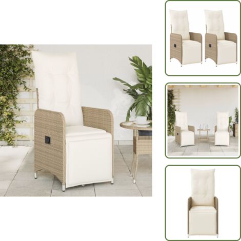 The Living Store Sillones reclinables de jardín con cojines beige 2 uds ratán PE - Sillas de jardín con cojines