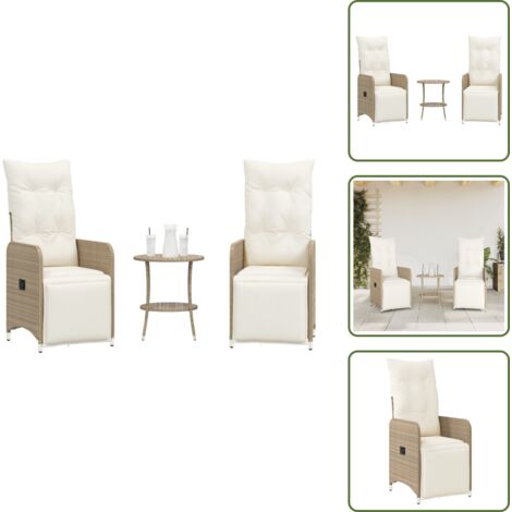 The Living Store Sillones reclinables de jardín con mesa 2 uds ratán PE beige - Mesa de jardín