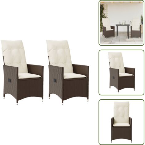 The Living Store Sillones reclinables jardín con cojines marrones 2 uds ratán PE - Sillas de jardín con cojines