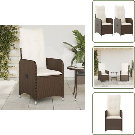 The Living Store Sillones reclinables jardín con cojines marrones 2 uds ratán PE - Sillas de jardín con respaldo ajustable