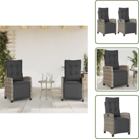 The Living Store Sillones reclinables jardín con reposapiés 2 uds ratán PE gris - Sillas de jardín con reposapiés