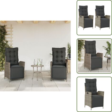 The Living Store Sillones reclinables jardín con reposapiés 2 uds ratán PE gris - Sillas de jardín con reposapiés