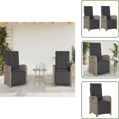 The Living Store Sillones reclinables jardín con reposapiés 2 uds ratán PE gris - Sillas de jardín con reposapiés