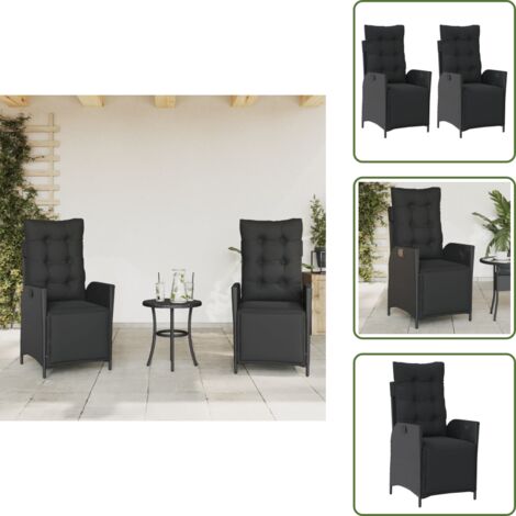 The Living Store Sillones reclinables jardín con reposapiés 2 uds ratán PE negro - Sillas de jardín con reposapiés