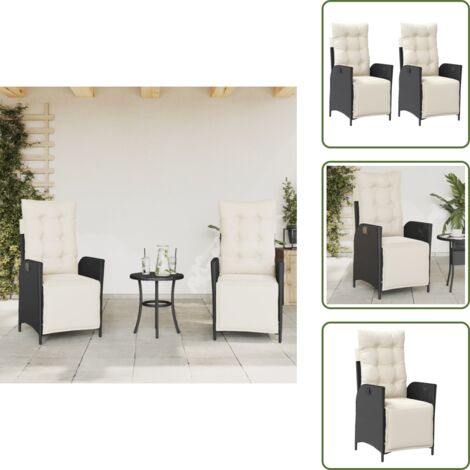 The Living Store Sillones reclinables jardín con reposapiés 2 uds ratán PE negro - Sillas de jardín con reposapiés
