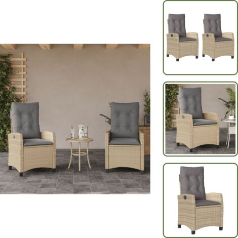 The Living Store Sillones reclinables jardín y cojines beige mix 2 uds ratán PE - Cojines para sillas