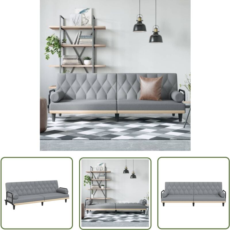 The Living Store - Canapé-lit avec accoudoirs gris clair tissu - Canapé Convertible - Canapé Lit - Canapé Design - Canapé Moderne - Canapé Gris