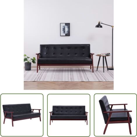 The Living Store Sofa 3-Sitzer Schwarz Kunstleder - Sofas - Couch - Ledercouch - Design Sofa - Wohnzimmer Möbel