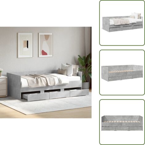 The Living Store Sofá cama con cajones sin colchón gris hormigón 75x190 cm - Cama con cajones