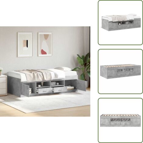 The Living Store Sofá cama con cajones sin colchón gris hormigón 75x190 cm - Cama con cajones