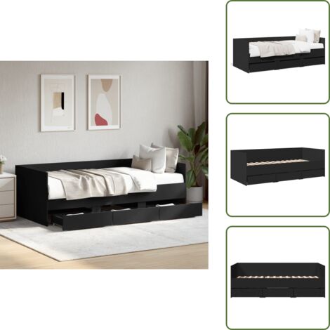 The Living Store Sofá cama con cajones sin colchón negro 75x190 cm - Sofá cama con cajones