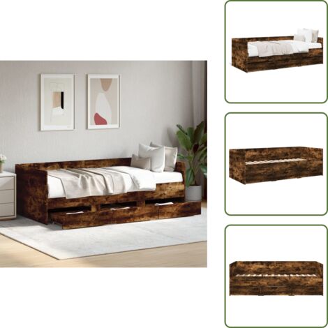 The Living Store Sofá cama con cajones sin colchón roble ahumado 75x190 cm - Sofá cama con cajones