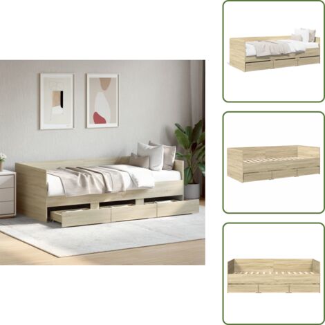 The Living Store Sofá cama con cajones sin colchón roble Sonoma 75x190 cm - Sofá cama con cajones