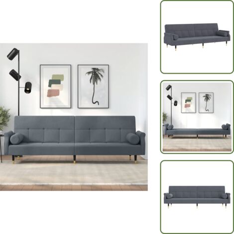 The Living Store Sofá cama con cojines terciopelo gris oscuro - Cojines