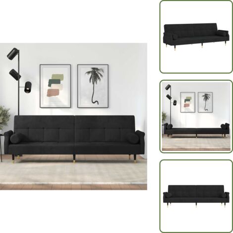 The Living Store Sofá cama con cojines terciopelo negro - Cojines