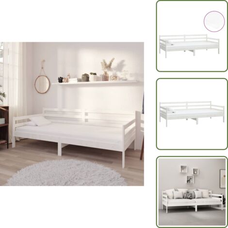 The Living Store Sofá cama con colchón madera de pino maciza blanco 90x200 cm - Cama de madera