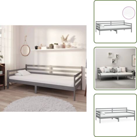 The Living Store Sofá cama con colchón madera de pino maciza gris 90x200 cm - Cama de madera