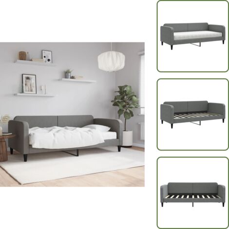 The Living Store Sofá cama con colchón tela gris oscuro 90x190 cm - Colchón de espuma