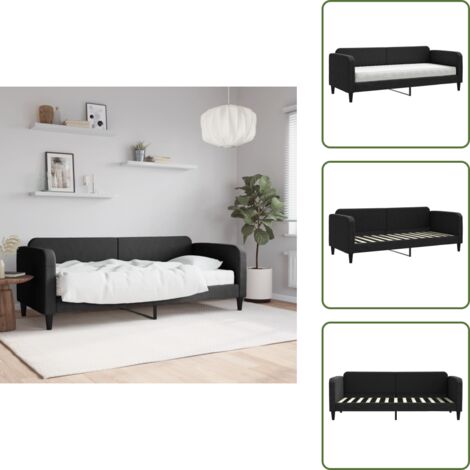 The Living Store Sofá cama con colchón tela negro 80x200 cm - Sofá cama 2 en 1