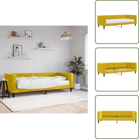 The Living Store Sofá cama con colchón terciopelo amarillo 80x200 cm - Colchón