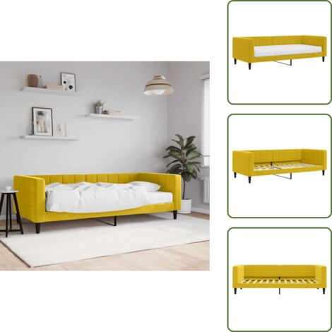 The Living Store Sofá cama con colchón terciopelo amarillo 90x200 cm - Colchón