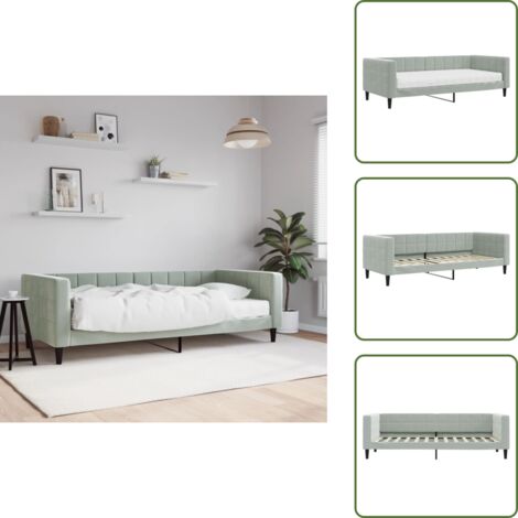 The Living Store Sofá cama con colchón terciopelo gris claro 90x200 cm - Sofá cama 2 en 1