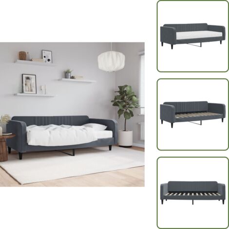 The Living Store Sofá cama con colchón terciopelo gris oscuro 100x200 cm - Sofá cama 2 en 1