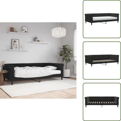 The Living Store Sofá cama con colchón terciopelo negro 100x200 cm - Sofá cama 2 en 1
