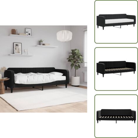 The Living Store Sofá cama con colchón terciopelo negro 80x200 cm - Sofá cama 2 en 1