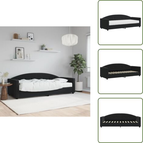 The Living Store Sofá cama con colchón terciopelo negro 80x200 cm - Sofá cama 2 en 1