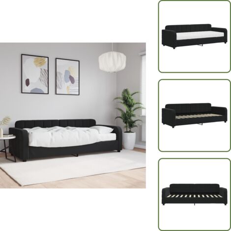 The Living Store Sofá cama con colchón terciopelo negro 80x200 cm - Sofá cama 2 en 1