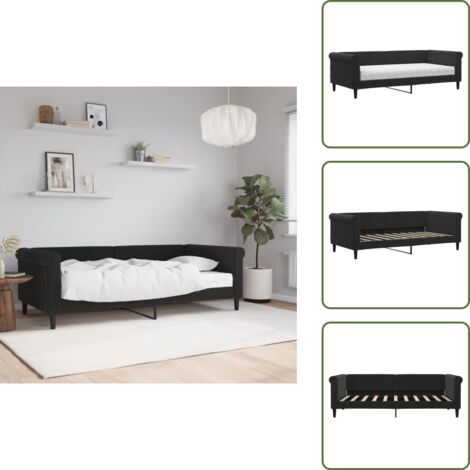 The Living Store Sofá cama con colchón terciopelo negro 90x190 cm - Colchón de espuma