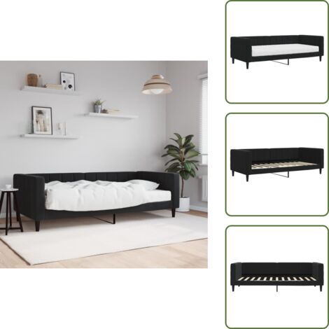 The Living Store Sofá cama con colchón terciopelo negro 90x200 cm - Sofá cama 2 en 1