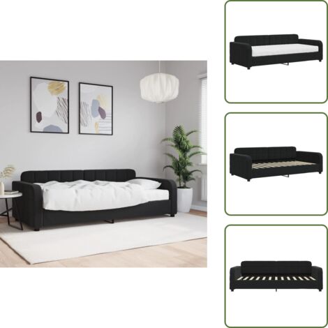 The Living Store Sofá cama con colchón terciopelo negro 90x200 cm - Sofá cama 2 en 1