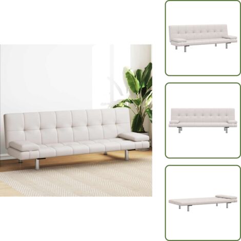 The Living Store Sofá cama con dos cojines cuero artificial ajustable crema - Sofá cama ajustable