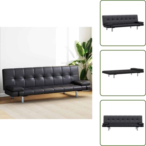 The Living Store Sofá cama con dos cojines cuero artificial ajustable negro - Sofá cama ajustable