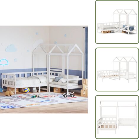 The Living Store Sofá cama con techo madera maciza de pino blanco 80x200 cm - Cama con techo