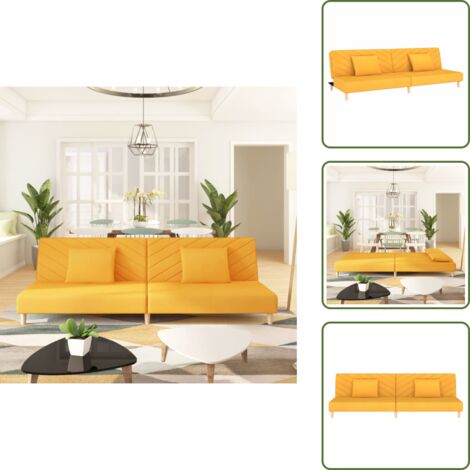 The Living Store Sofá cama de 2 plazas con dos almohadas tela color amarillo - Cama de invitados