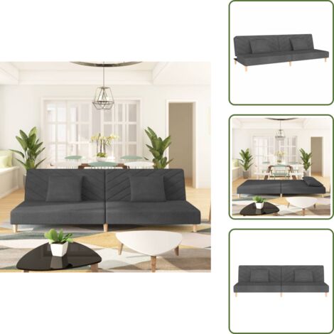 The Living Store Sofá cama de 2 plazas con dos almohadas tela gris oscuro - Cama de invitados
