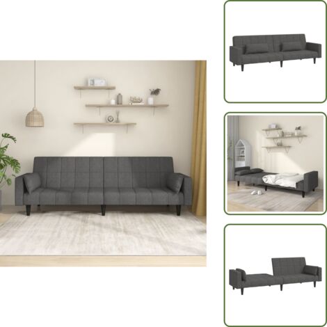 The Living Store Sofá cama de 2 plazas con dos almohadas tela gris oscuro - Cama de invitados