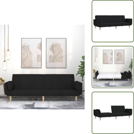 The Living Store Sofá cama de 2 plazas con dos almohadas tela negro - Sofá cama de 2 plazas