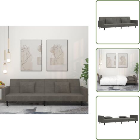 The Living Store Sofá cama de 2 plazas con dos almohadas terciopelo gris oscuro - Cama de invitados