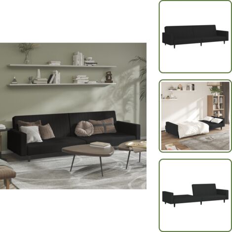 The Living Store Sofá cama de 2 plazas terciopelo negro - Sofá cama de 2 plazas