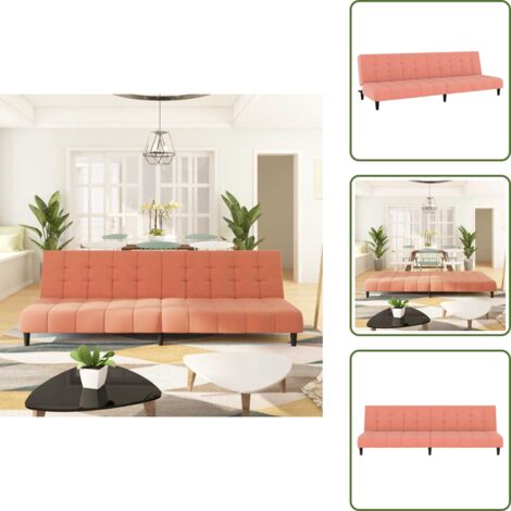 The Living Store Sofá cama de 2 plazas terciopelo rosa - Cama de invitados