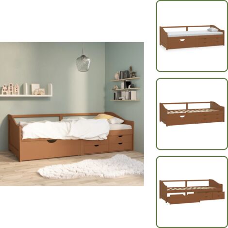 The Living Store Sofá cama de 3 plazas sin colchón pino marrón miel 90x200 cm - Sofá cama de madera