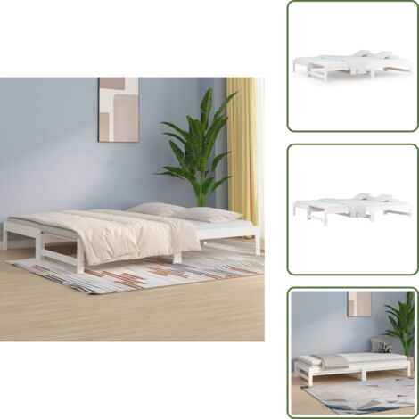 The Living Store Sofá cama extraíble sin colchón blanco 2x(90x190) cm - Sofá cama de madera