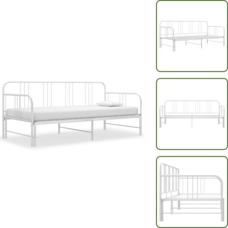 The Living Store Sofá cama extraíble sin colchón metal blanco 90x200cm - Cama extraíble